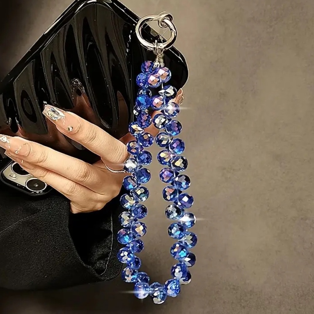 BLUE BEADED PHONE BRACELET CHARM